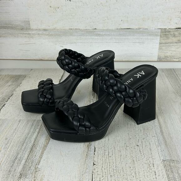 Ann Klein Alexander heeled black sandals womens sz 5 1/2 Faux leather slip on - Picture 1 of 9